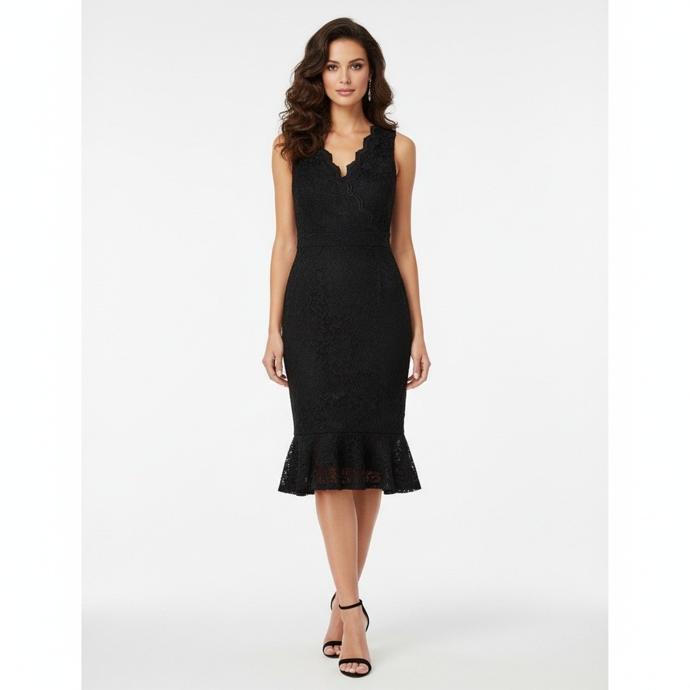 Thalia Sodi Dress Women M Black Floral Lace Overlay Sheath Cocktail Party Peplum